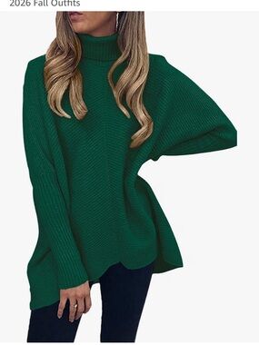 Amazon Women's Emerald Green Ribbed Turtleneck Sweater
